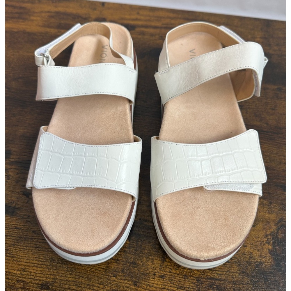 Vionic Phoenix Brielle Platform Wedge Sandal Size 9 White Crocodile Backstrap - Picture 2 of 13